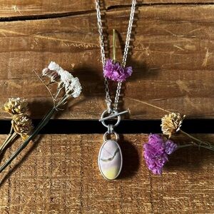 OOAK Artisan Acey Hayes Sterling Silver Sunset Jasper Pendant Toggle Necklace